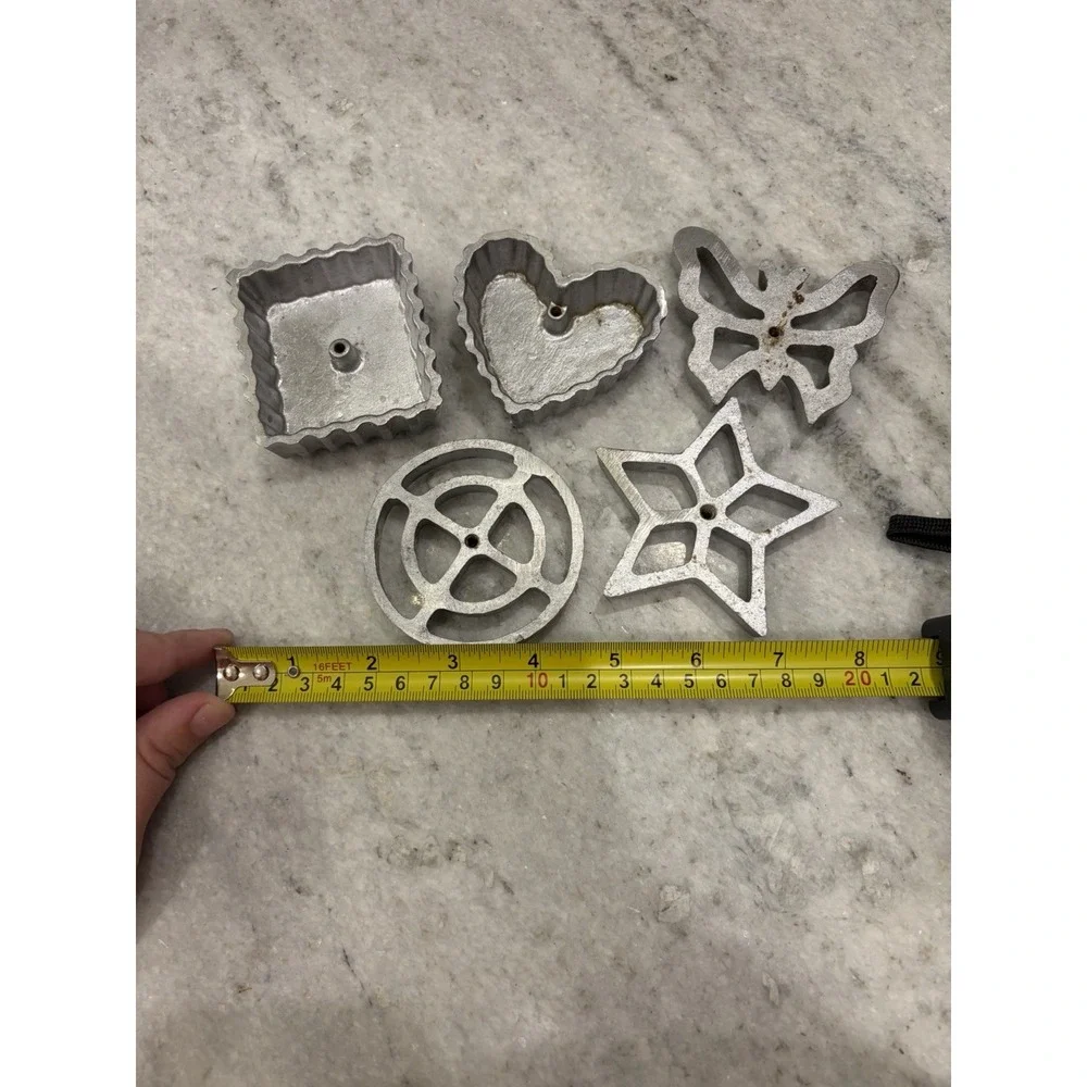 Vintage Rosette Timbale Iron Set 5 Molds Heart Star Butterfly Square Rou